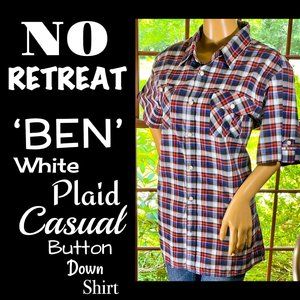 ▪️NO RETREAT▪️'BEN' White Plaid Button Down Shirt